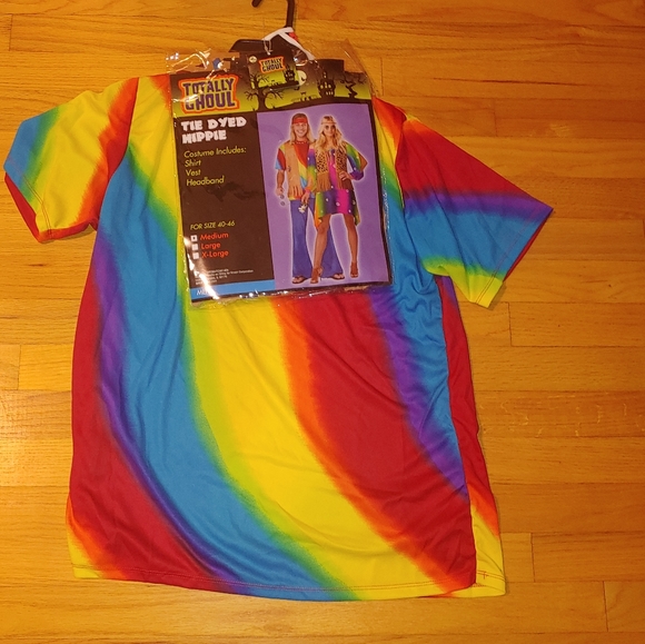Totally Ghoul Halloween Costume Tie dyed Hippie Shirt Fringe Vest MENS MEDIUM - Picture 3 of 8